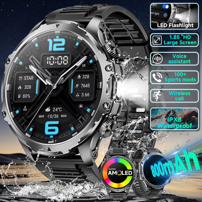 2026 Military Smart Watch Men 1.7" HD Screen 1000Mah 100+ Sport Modes Bluetooth Call Flashlight 24H Health Monitor Waterproof Smartwatch