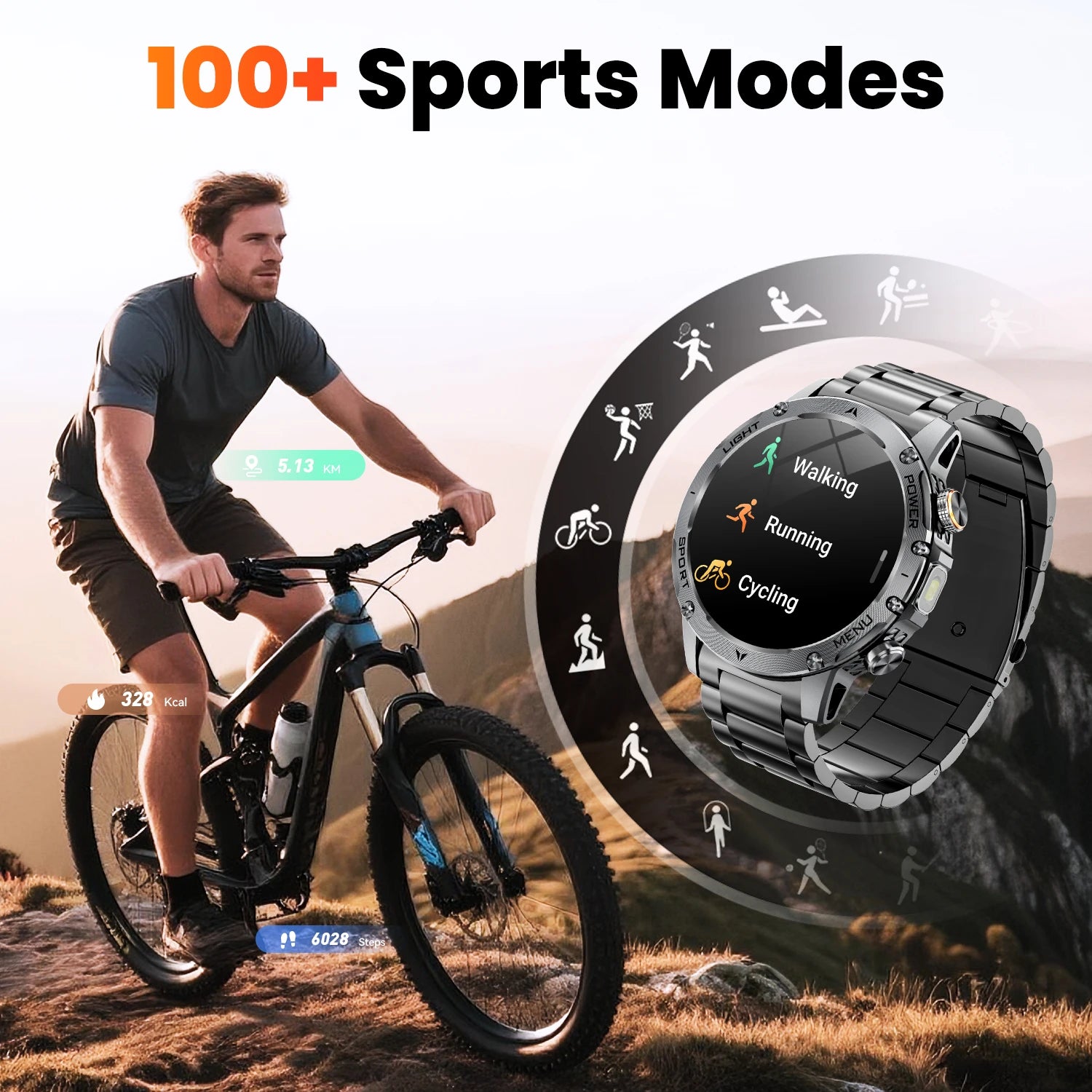 2026 Military Smart Watch Men 1.7" HD Screen 1000Mah 100+ Sport Modes Bluetooth Call Flashlight 24H Health Monitor Waterproof Smartwatch